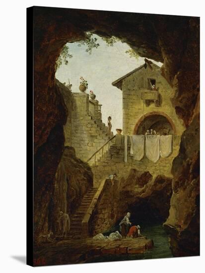 Washerwomen: The Fountain in the Grotto-Hubert Robert-Stretched Canvas