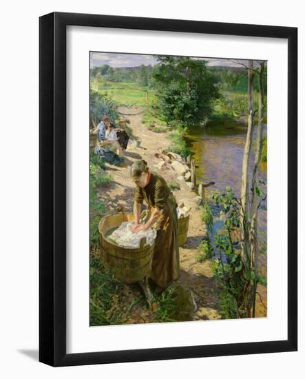Washing by the River, Sandvika-Hjalmer Eilif Emanuel Peterssen-Framed Giclee Print