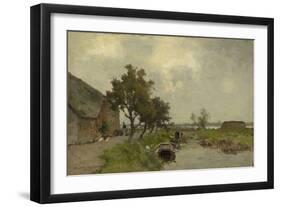 Washing Clothes, C.1850-80 (Oil on Canvas, Mounted on Panel)-Johannes Hendrik Weissenbruch-Framed Premium Giclee Print