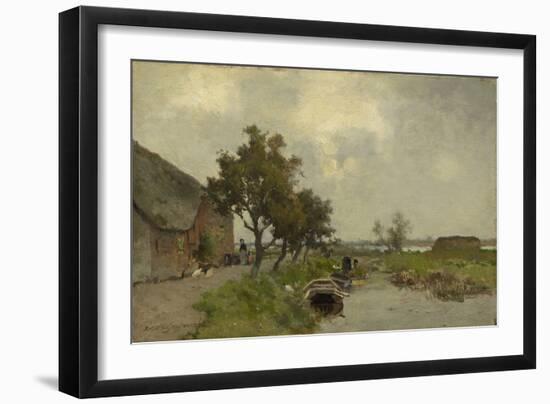 Washing Clothes, C.1850-80 (Oil on Canvas, Mounted on Panel)-Johannes Hendrik Weissenbruch-Framed Giclee Print