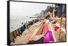 Washing drying on ghats next to the River Ganges, Varanasi, Uttar Pradesh, India, Asia-Matthew Williams-Ellis-Framed Stretched Canvas