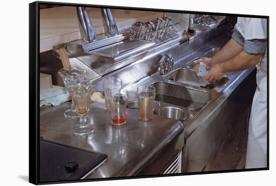 Washing Glasses at Diner-William P. Gottlieb-Framed Stretched Canvas