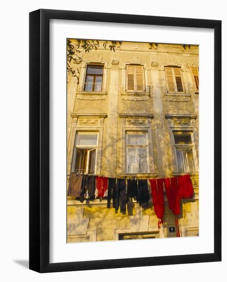 Washing Line of Colourful Laundry in Old Town Buzet, Hilltop Village, Buzet, Istria, Croatia-Ken Gillham-Framed Photographic Print