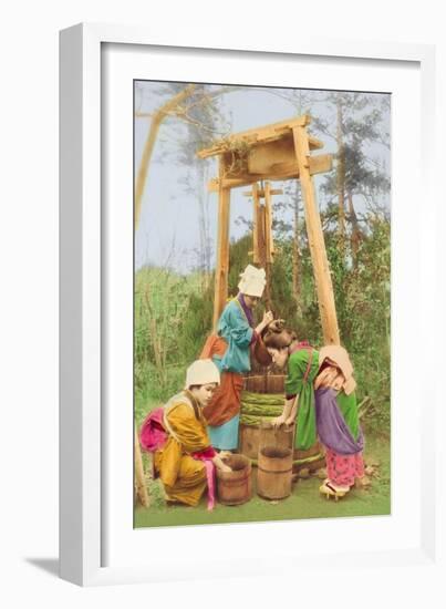 Washing Rice at the Well-null-Framed Art Print