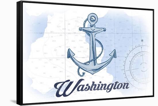 Washington - Anchor - Blue - Coastal Icon-Lantern Press-Framed Stretched Canvas