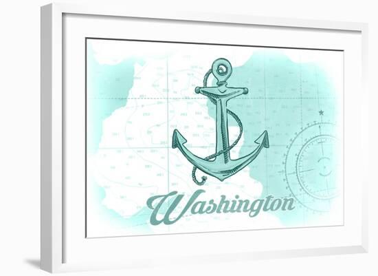 Washington - Anchor - Teal - Coastal Icon-Lantern Press-Framed Art Print