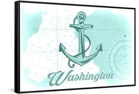 Washington - Anchor - Teal - Coastal Icon-Lantern Press-Framed Stretched Canvas