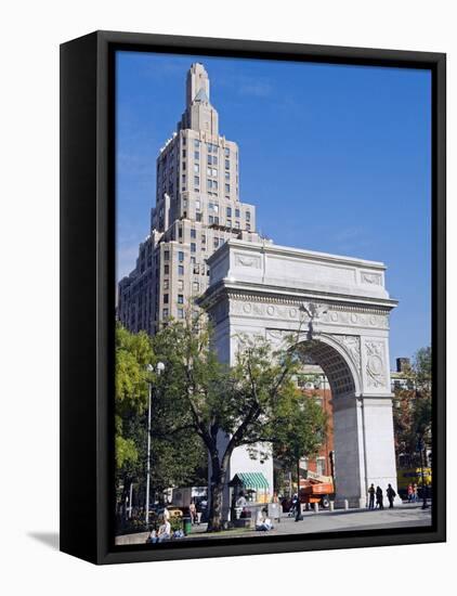 Washington Arch Stands in Washington Place with Backdrop of High Rise Buildings, Greenwich Village-John Warburton-lee-Framed Stretched Canvas