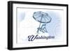 Washington - Beach Chair and Umbrella - Blue - Coastal Icon-Lantern Press-Framed Art Print
