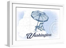 Washington - Beach Chair and Umbrella - Blue - Coastal Icon-Lantern Press-Framed Art Print