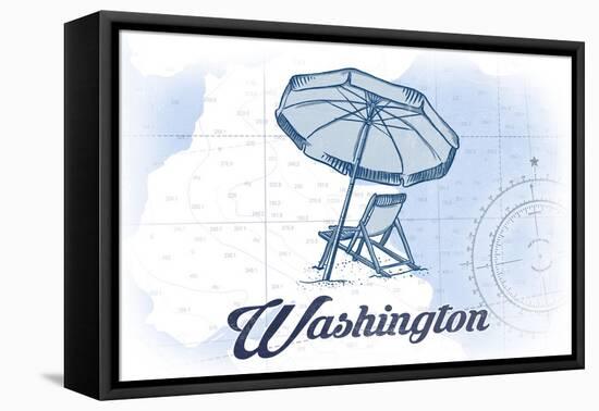 Washington - Beach Chair and Umbrella - Blue - Coastal Icon-Lantern Press-Framed Stretched Canvas