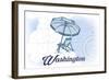Washington - Beach Chair and Umbrella - Blue - Coastal Icon-Lantern Press-Framed Art Print
