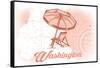 Washington - Beach Chair and Umbrella - Coral - Coastal Icon-Lantern Press-Framed Stretched Canvas