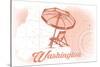 Washington - Beach Chair and Umbrella - Coral - Coastal Icon-Lantern Press-Stretched Canvas