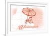 Washington - Beach Chair and Umbrella - Coral - Coastal Icon-Lantern Press-Framed Art Print