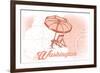 Washington - Beach Chair and Umbrella - Coral - Coastal Icon-Lantern Press-Framed Art Print