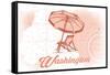 Washington - Beach Chair and Umbrella - Coral - Coastal Icon-Lantern Press-Framed Stretched Canvas