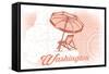 Washington - Beach Chair and Umbrella - Coral - Coastal Icon-Lantern Press-Framed Stretched Canvas