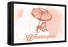 Washington - Beach Chair and Umbrella - Coral - Coastal Icon-Lantern Press-Framed Stretched Canvas