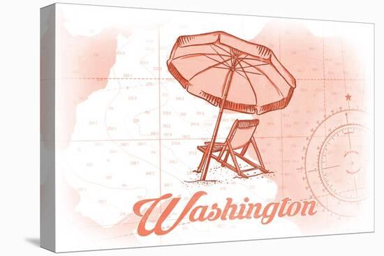 Washington - Beach Chair and Umbrella - Coral - Coastal Icon-Lantern Press-Stretched Canvas