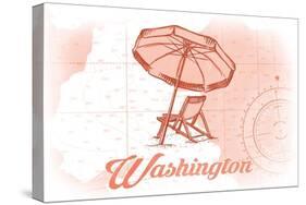 Washington - Beach Chair and Umbrella - Coral - Coastal Icon-Lantern Press-Stretched Canvas