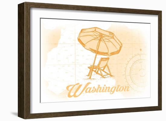 Washington - Beach Chair and Umbrella - Yellow - Coastal Icon-Lantern Press-Framed Art Print