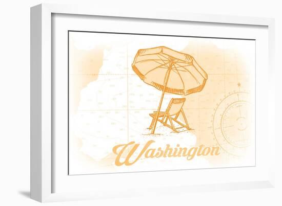 Washington - Beach Chair and Umbrella - Yellow - Coastal Icon-Lantern Press-Framed Art Print