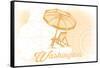 Washington - Beach Chair and Umbrella - Yellow - Coastal Icon-Lantern Press-Framed Stretched Canvas