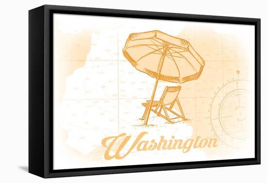 Washington - Beach Chair and Umbrella - Yellow - Coastal Icon-Lantern Press-Framed Stretched Canvas