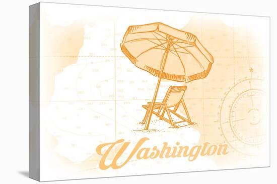 Washington - Beach Chair and Umbrella - Yellow - Coastal Icon-Lantern Press-Stretched Canvas