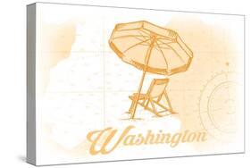 Washington - Beach Chair and Umbrella - Yellow - Coastal Icon-Lantern Press-Stretched Canvas