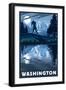Washington - Bigfoot and Mountain-Lantern Press-Framed Art Print