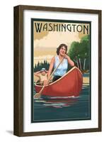 Washington - Canoers on Lake-Lantern Press-Framed Art Print