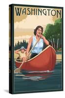 Washington - Canoers on Lake-Lantern Press-Stretched Canvas