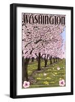 Washington - Cherry Blossoms-Lantern Press-Framed Art Print