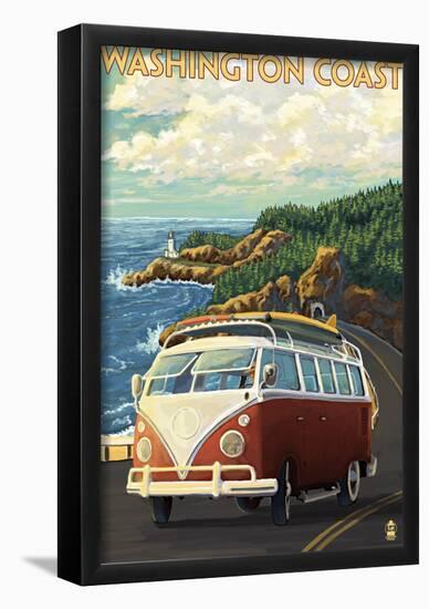 Washington Coast Drive With Lighthouse-null-Framed Poster