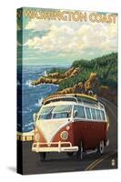Washington Coast Drive with Lighthouse-Lantern Press-Stretched Canvas