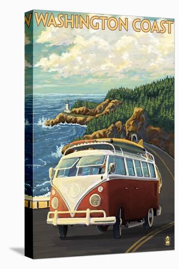 Washington Coast Drive with Lighthouse-Lantern Press-Stretched Canvas