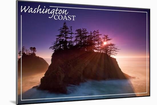 Washington Coast - Ocean Island Sunset-Lantern Press-Mounted Art Print