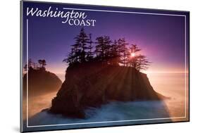 Washington Coast - Ocean Island Sunset-Lantern Press-Mounted Art Print