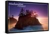 Washington Coast - Ocean Island Sunset-Lantern Press-Framed Stretched Canvas