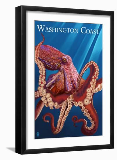 Washington Coast - Red Octopus-Lantern Press-Framed Art Print