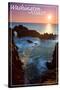 Washington Coast - Rocky Cove and Sunset-Lantern Press-Stretched Canvas