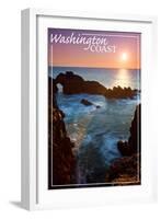 Washington Coast - Rocky Cove and Sunset-Lantern Press-Framed Art Print