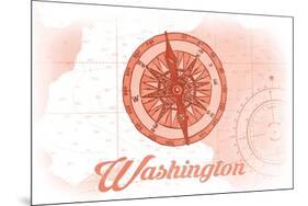 Washington - Compass - Coral - Coastal Icon-Lantern Press-Mounted Art Print