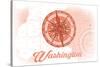 Washington - Compass - Coral - Coastal Icon-Lantern Press-Stretched Canvas