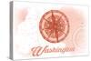 Washington - Compass - Coral - Coastal Icon-Lantern Press-Stretched Canvas