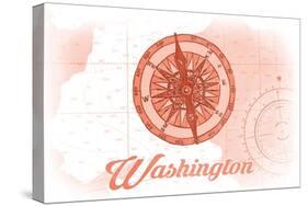Washington - Compass - Coral - Coastal Icon-Lantern Press-Stretched Canvas