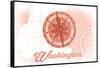 Washington - Compass - Coral - Coastal Icon-Lantern Press-Framed Stretched Canvas