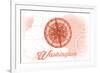 Washington - Compass - Coral - Coastal Icon-Lantern Press-Framed Premium Giclee Print